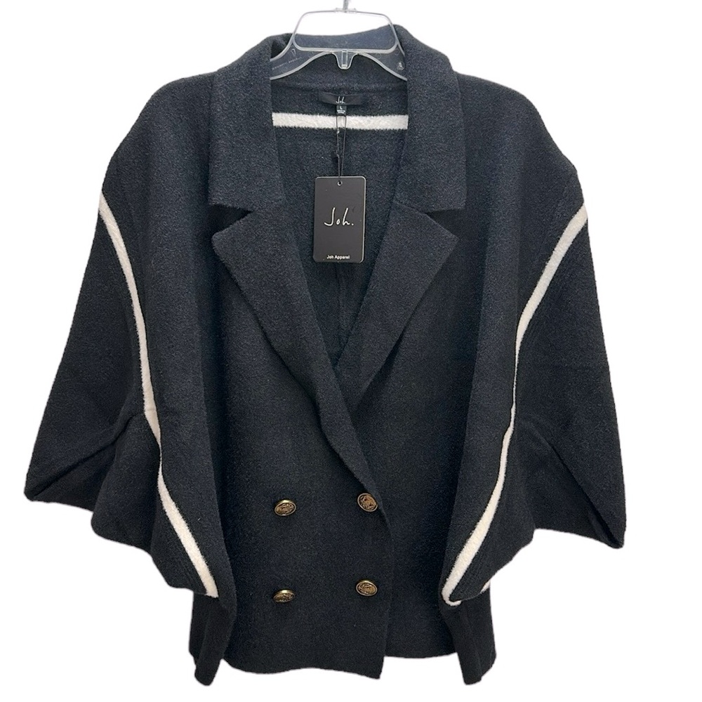 Joh Jinny Black Knitted Jacket Double Breasted Dolman Sleeve Soft Relaxed Fit L